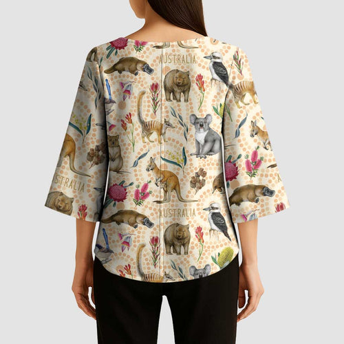 Australia Native Animals Kimono Sleeve Blouse Aussie Aboriginal Art Seamless Vibes - Aussie Hoodie