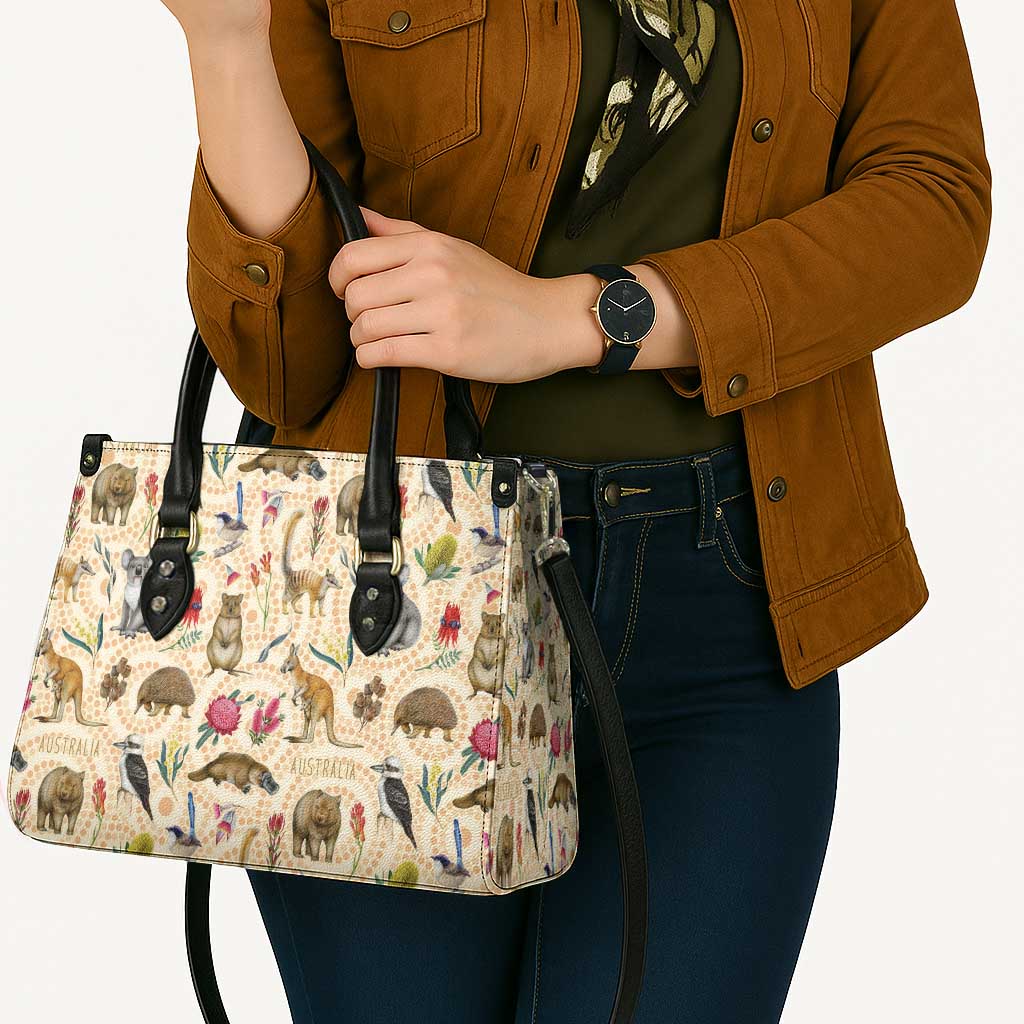 Australia Native Animals Leather Bag Aussie Aboriginal Art Seamless Vibes - Aussie Hoodie