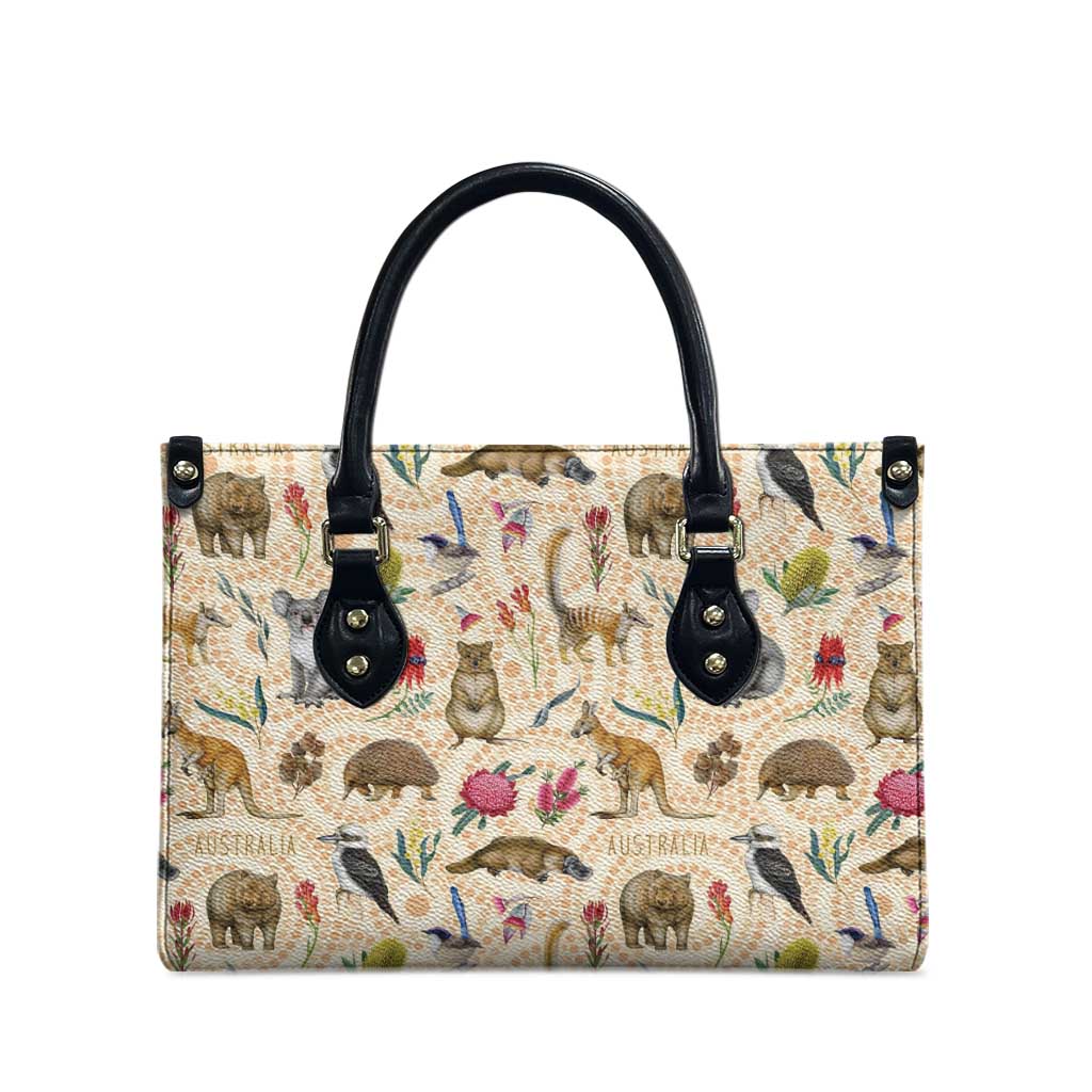 Australia Native Animals Leather Bag Aussie Aboriginal Art Seamless Vibes - Aussie Hoodie