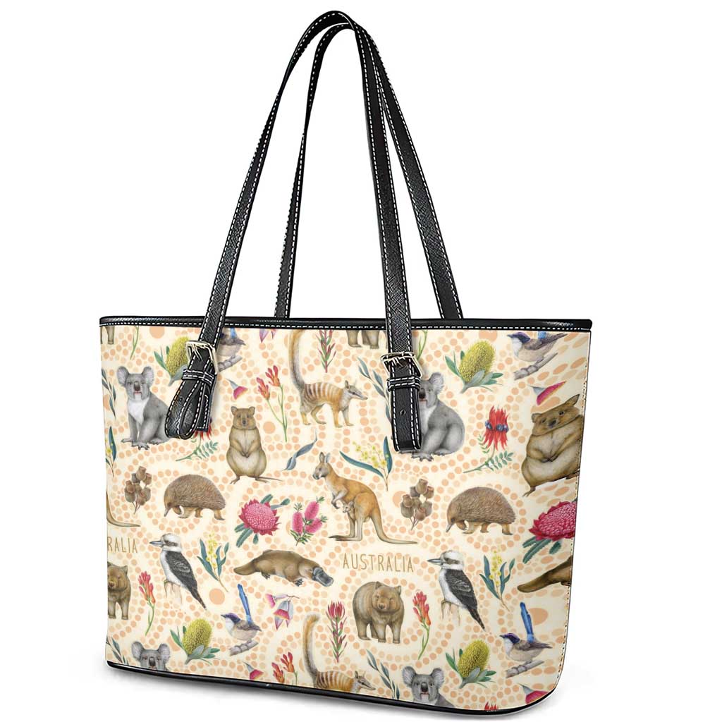 Australia Native Animals Leather Tote Bag Aussie Aboriginal Art Seamless Vibes - Aussie Hoodie