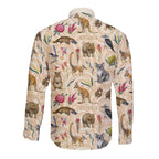Australia Native Animals Long Sleeve Button Shirt Aussie Aboriginal Art Seamless Vibes - Aussie Hoodie