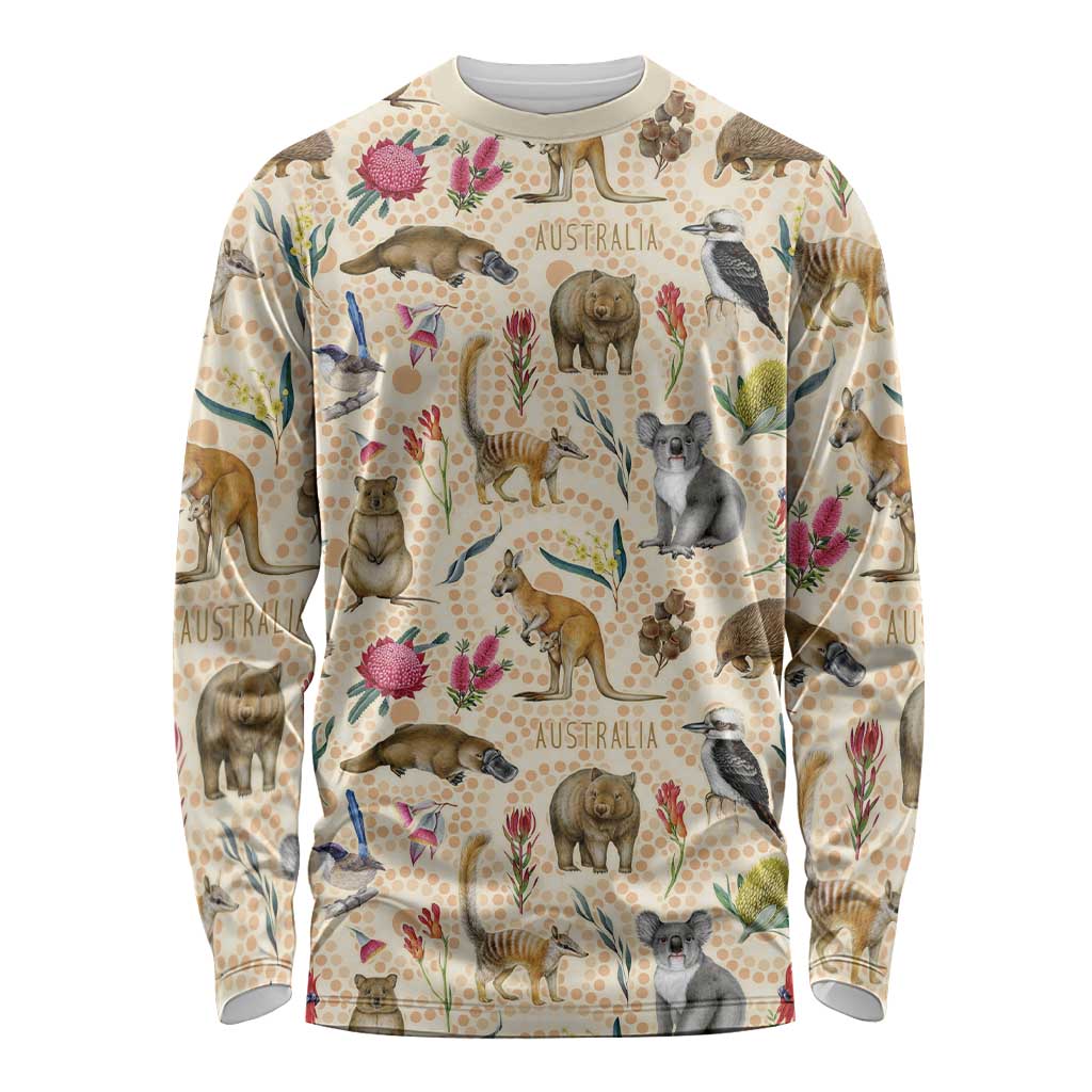 Australia Native Animals Long Sleeve Shirt Aussie Aboriginal Art Seamless Vibes - Aussie Hoodie