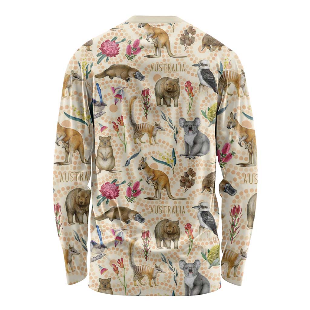 Australia Native Animals Long Sleeve Shirt Aussie Aboriginal Art Seamless Vibes - Aussie Hoodie