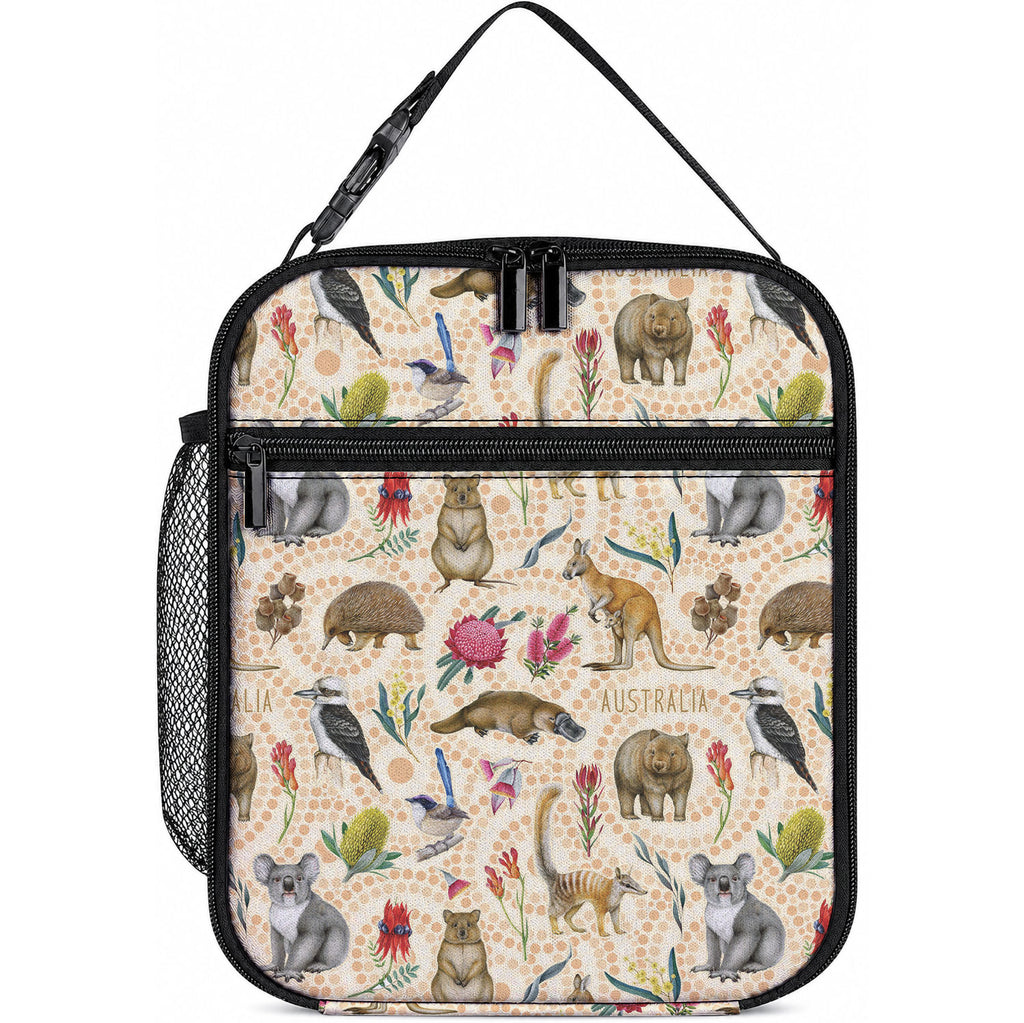 Australia Native Animals Lunch Bag Aussie Aboriginal Art Seamless Vibes