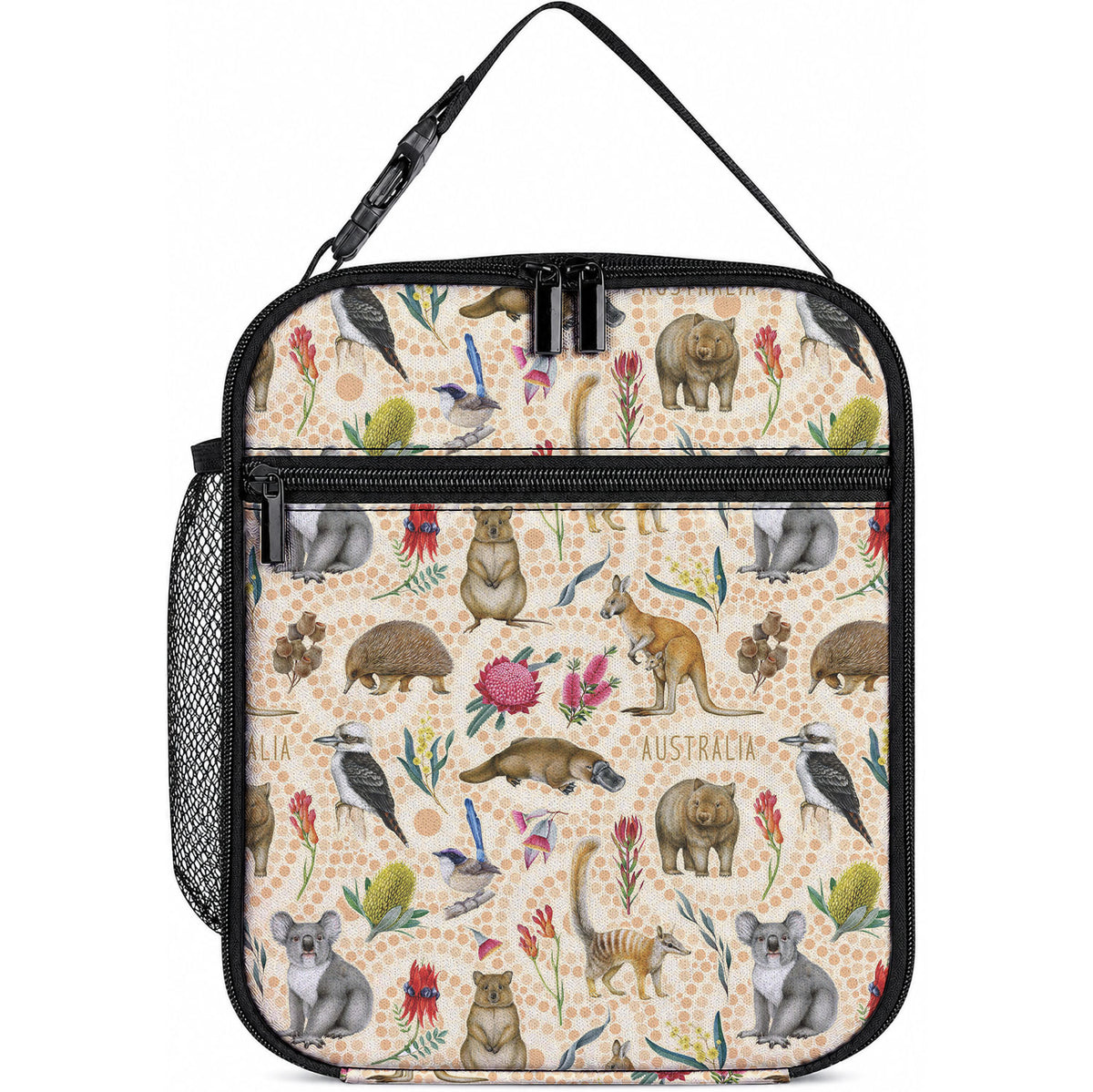 Australia Native Animals Lunch Bag Aussie Aboriginal Art Seamless Vibes