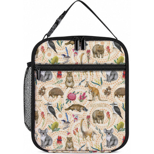 Australia Native Animals Lunch Bag Aussie Aboriginal Art Seamless Vibes
