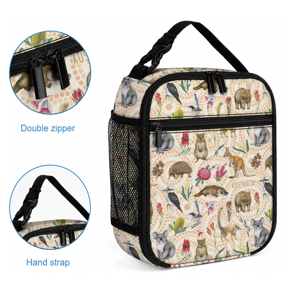 Australia Native Animals Lunch Bag Aussie Aboriginal Art Seamless Vibes