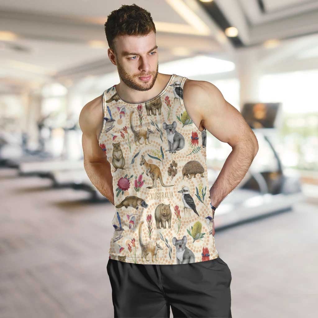 Australia Native Animals Men Tank Top Aussie Aboriginal Art Seamless Vibes - Aussie Hoodie