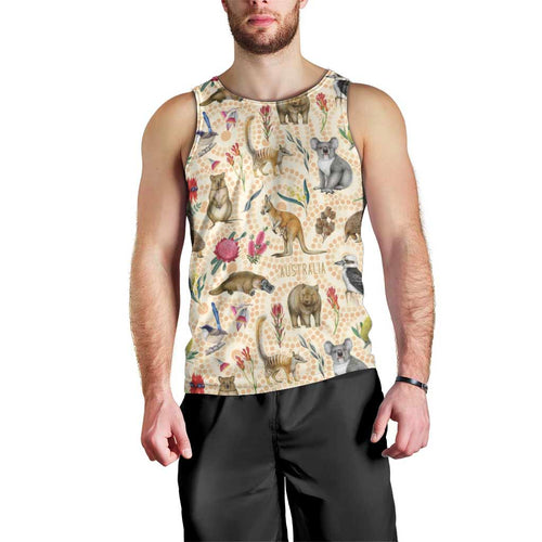 Australia Native Animals Men Tank Top Aussie Aboriginal Art Seamless Vibes - Aussie Hoodie