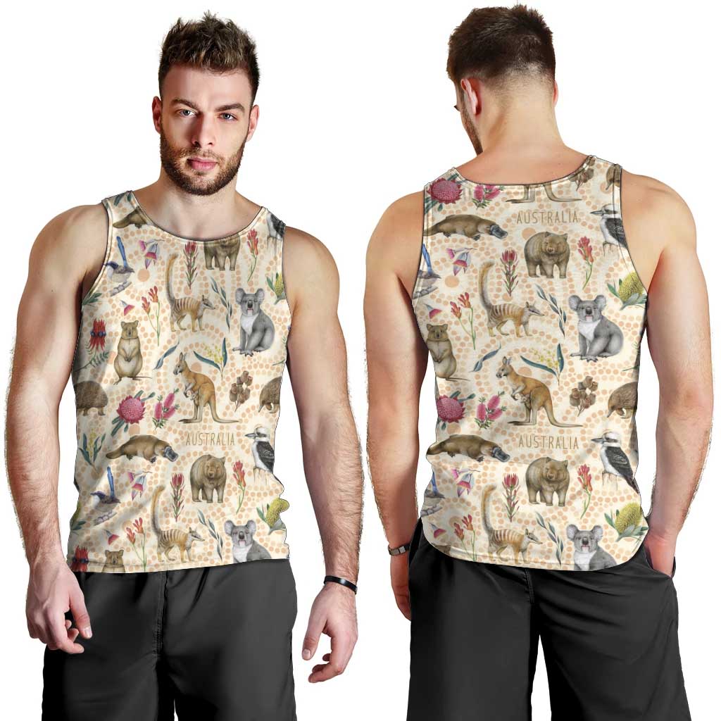 Australia Native Animals Men Tank Top Aussie Aboriginal Art Seamless Vibes - Aussie Hoodie
