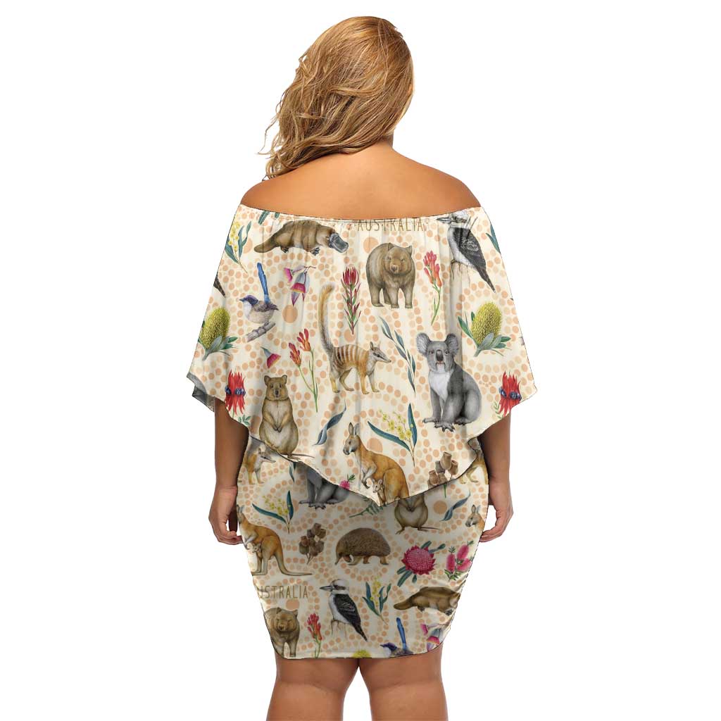 Australia Native Animals Off Shoulder Short Dress Aussie Aboriginal Art Seamless Vibes - Aussie Hoodie