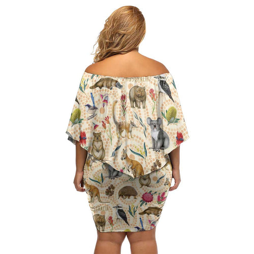 Australia Native Animals Off Shoulder Short Dress Aussie Aboriginal Art Seamless Vibes - Aussie Hoodie