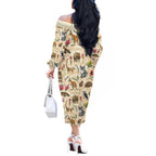 Australia Native Animals Off The Shoulder Long Sleeve Dress Aussie Aboriginal Art Seamless Vibes - Aussie Hoodie