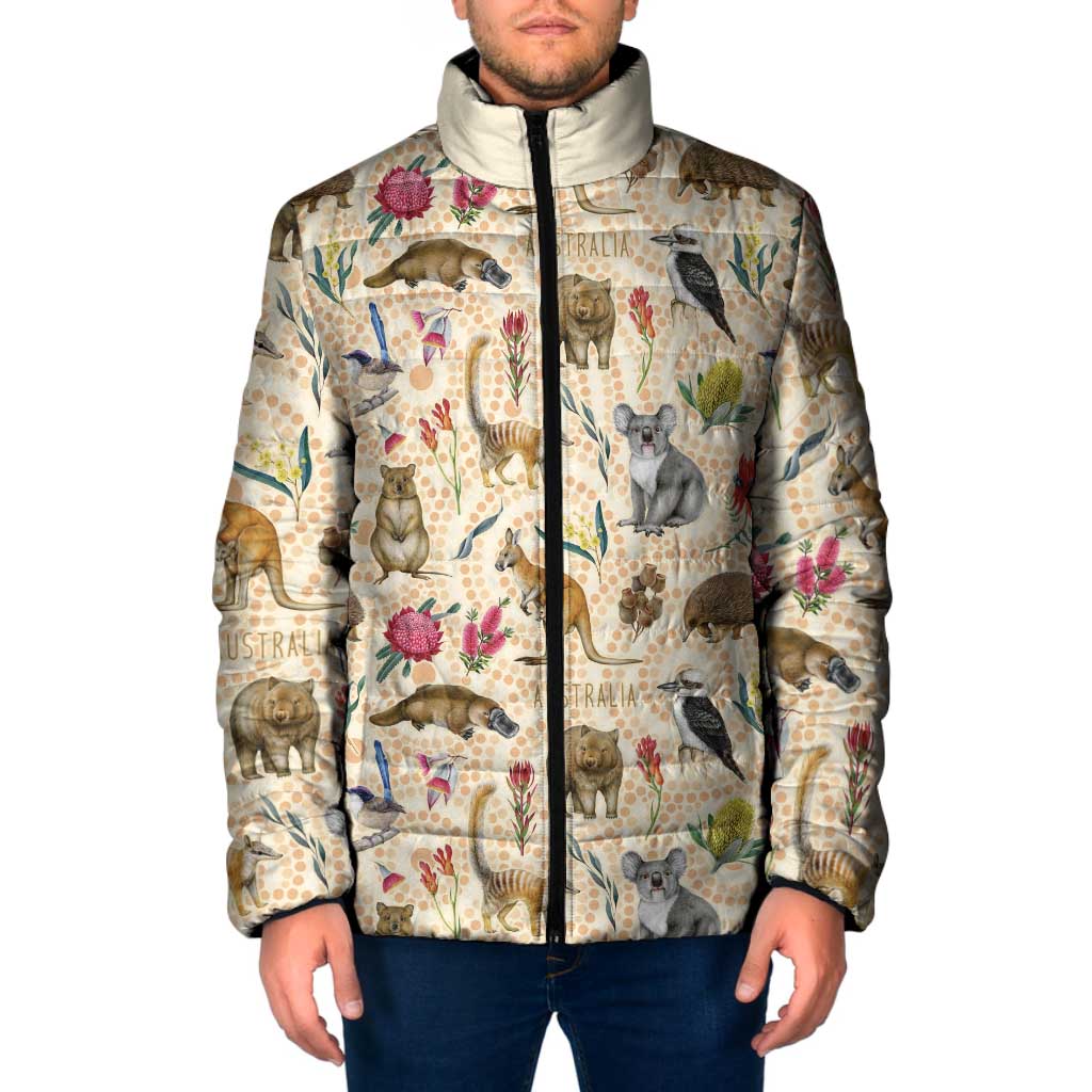 Australia Native Animals Padded Jacket Aussie Aboriginal Art Seamless Vibes - Aussie Hoodie