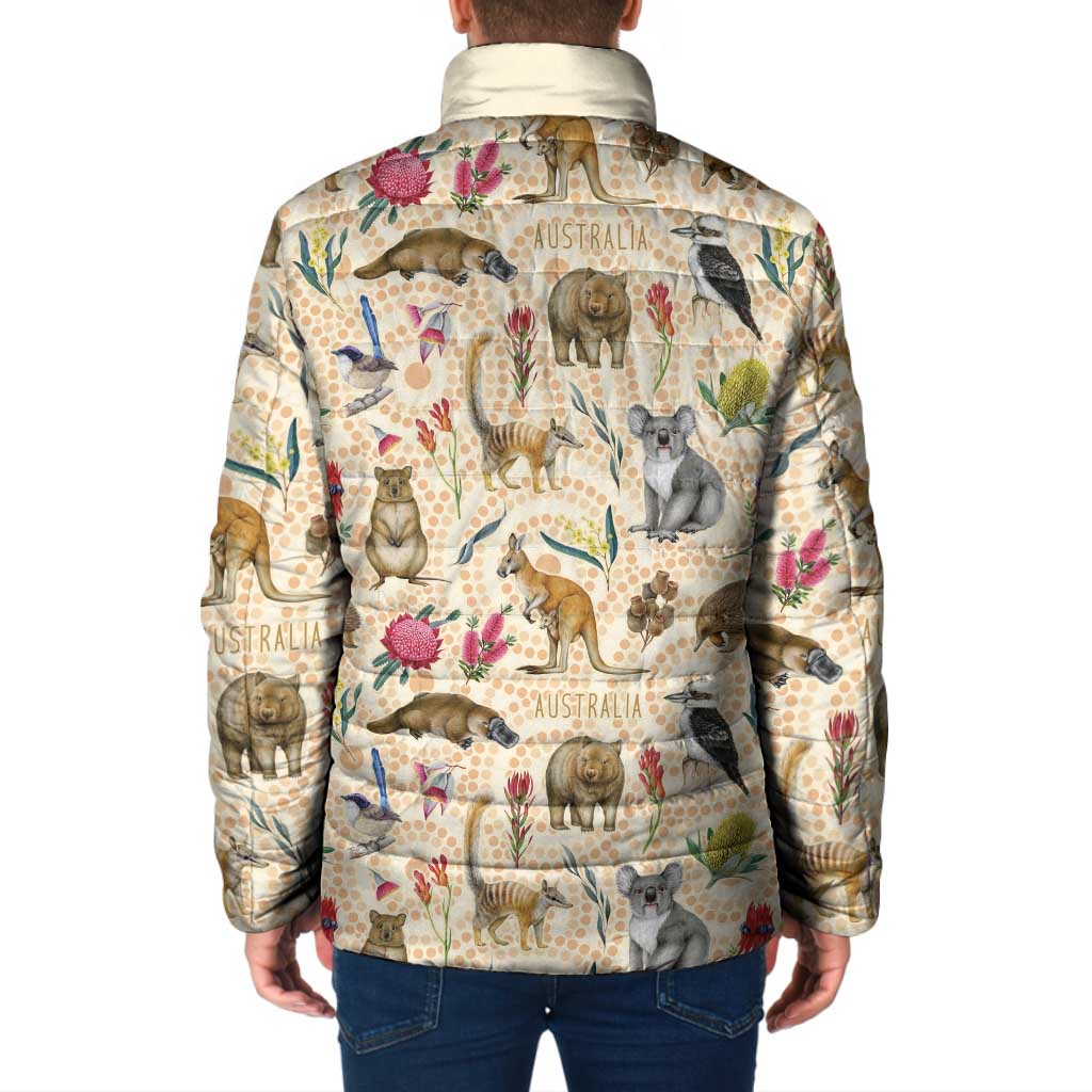 Australia Native Animals Padded Jacket Aussie Aboriginal Art Seamless Vibes - Aussie Hoodie