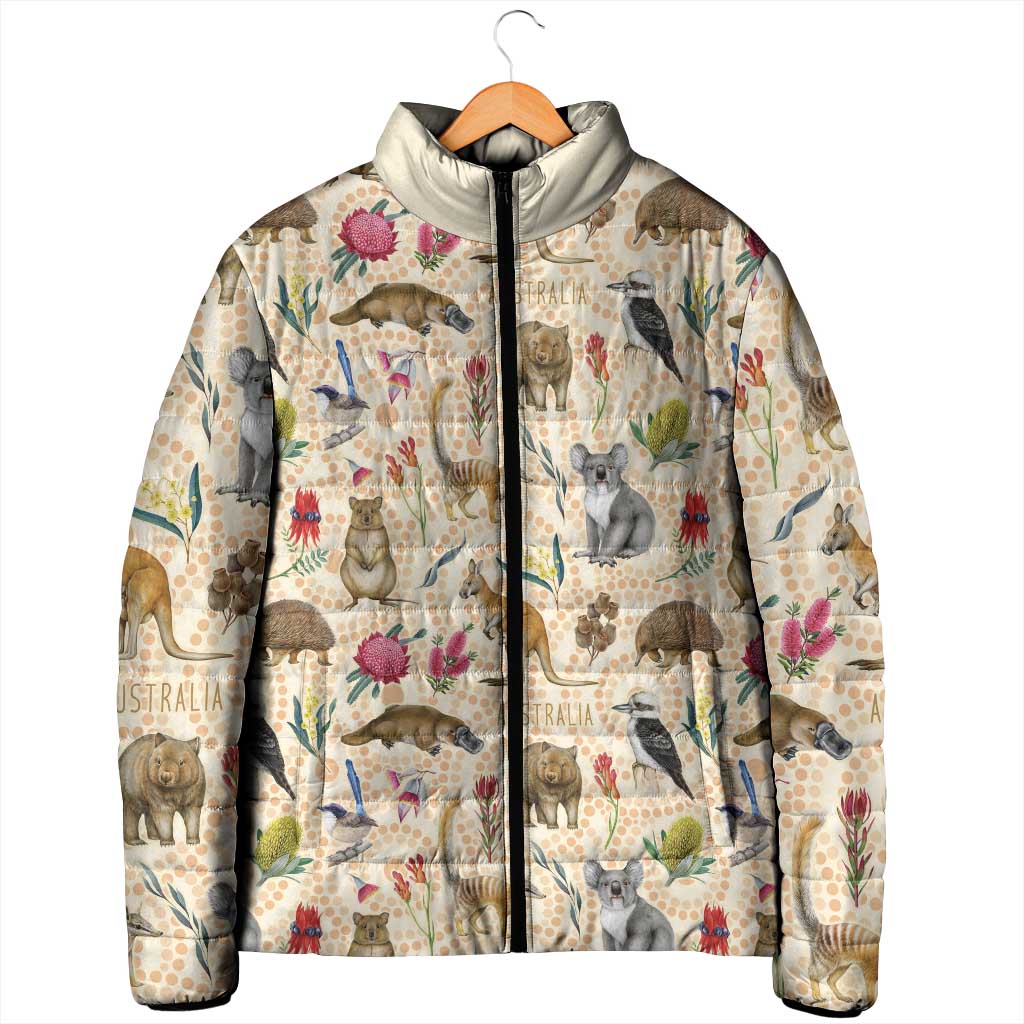 Australia Native Animals Padded Jacket Aussie Aboriginal Art Seamless Vibes - Aussie Hoodie