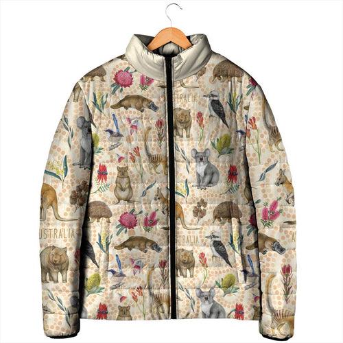 Australia Native Animals Padded Jacket Aussie Aboriginal Art Seamless Vibes - Aussie Hoodie
