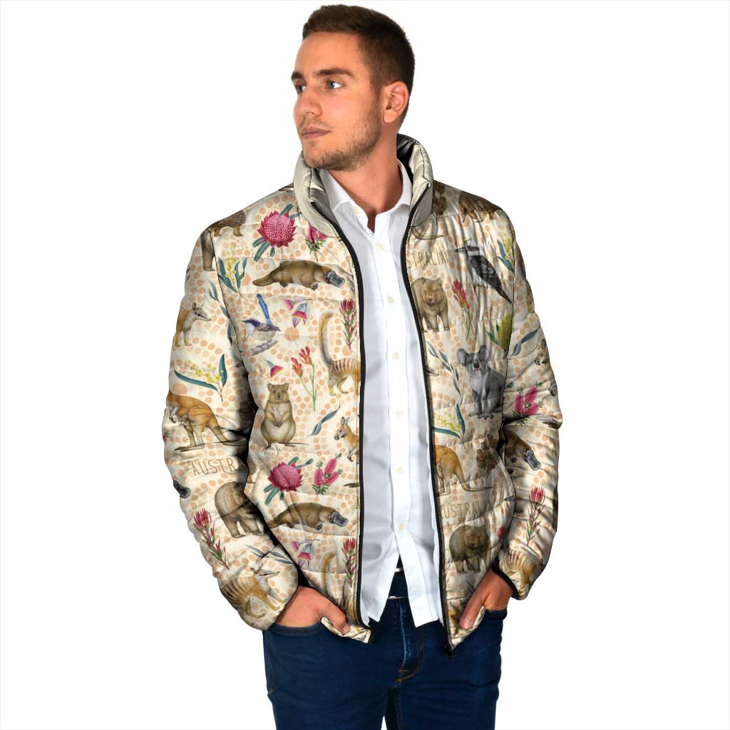 Australia Native Animals Padded Jacket Aussie Aboriginal Art Seamless Vibes - Aussie Hoodie