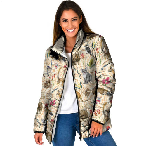 Australia Native Animals Padded Jacket Aussie Aboriginal Art Seamless Vibes - Aussie Hoodie