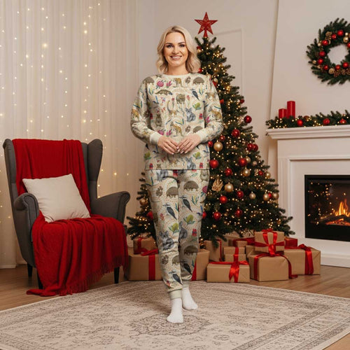 Australia Native Animals Christmas Pajama Set Aussie Aboriginal Art Seamless Vibes - Aussie Hoodie