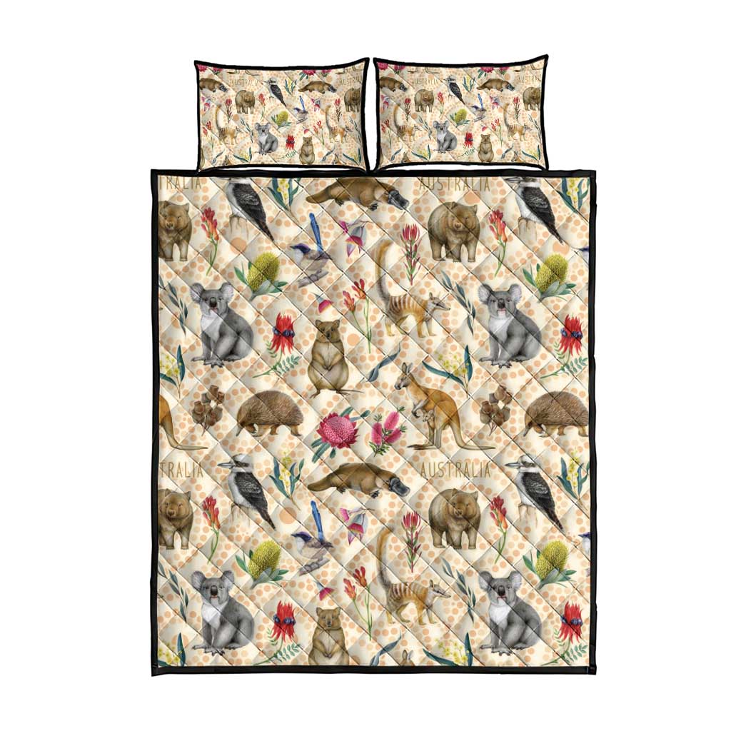 Australia Native Animals Quilt Bed Set Aussie Aboriginal Art Seamless Vibes - Aussie Hoodie