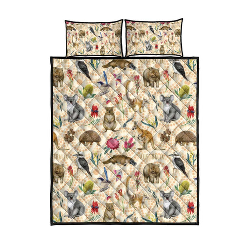 Australia Native Animals Quilt Bed Set Aussie Aboriginal Art Seamless Vibes - Aussie Hoodie
