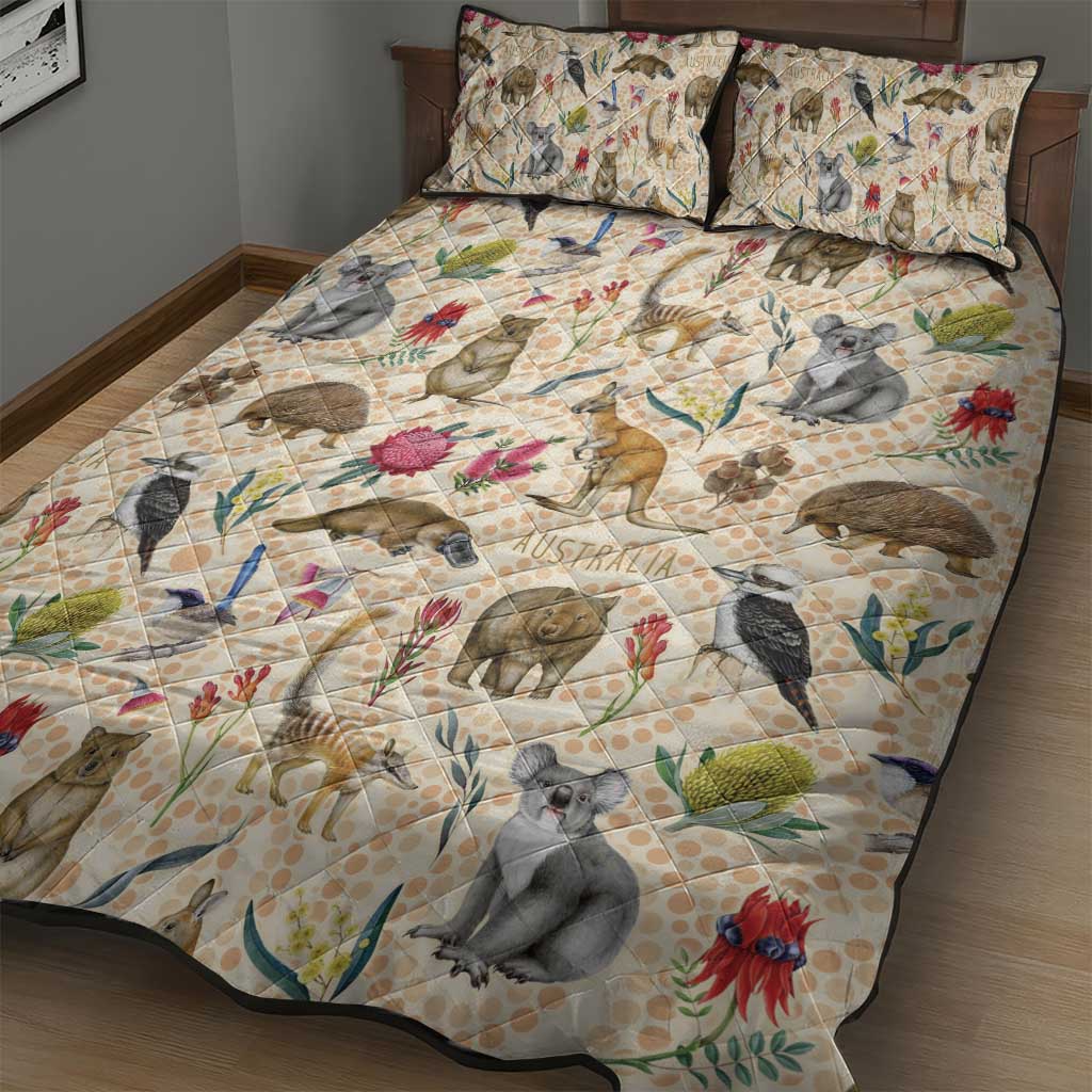 Australia Native Animals Quilt Bed Set Aussie Aboriginal Art Seamless Vibes - Aussie Hoodie