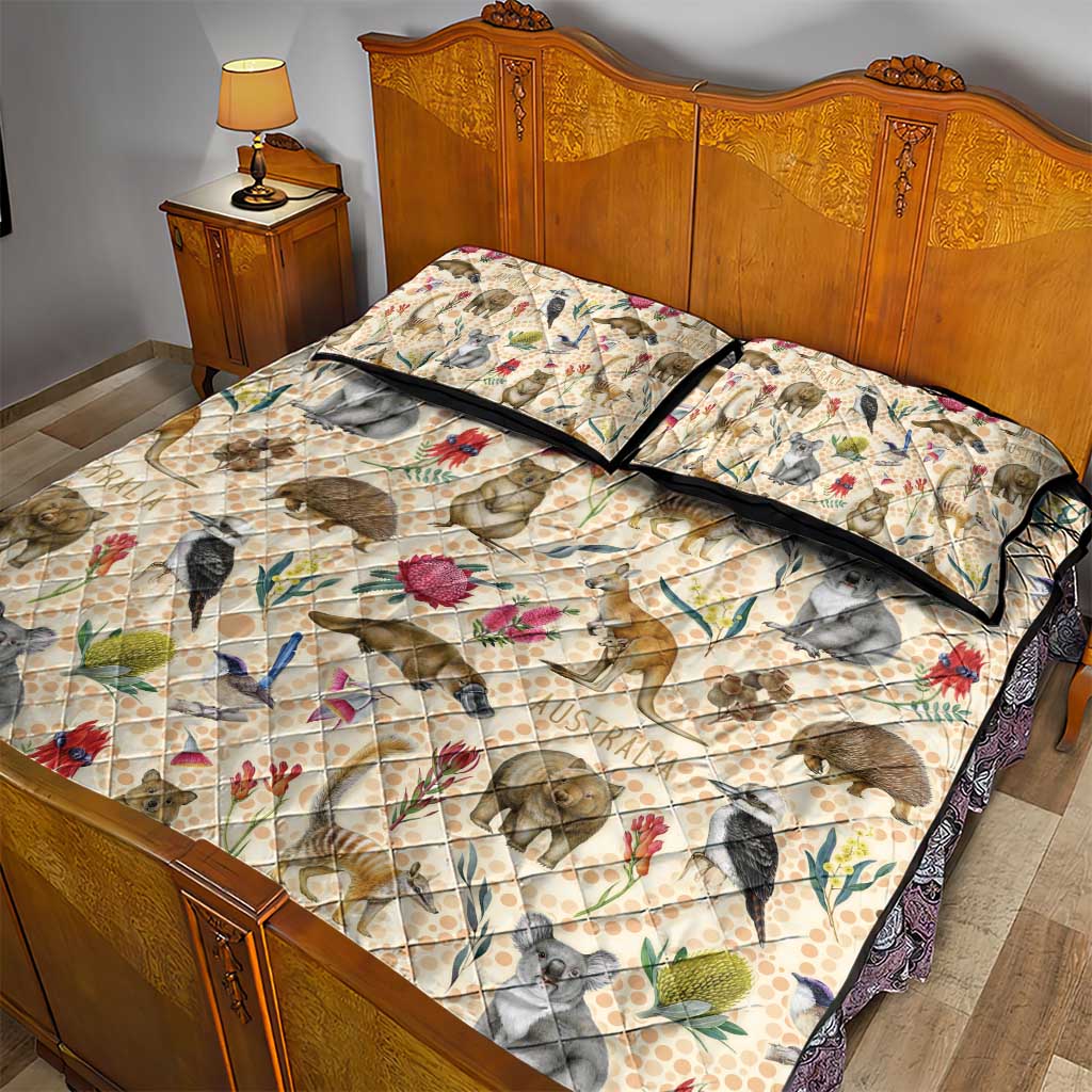 Australia Native Animals Quilt Bed Set Aussie Aboriginal Art Seamless Vibes - Aussie Hoodie