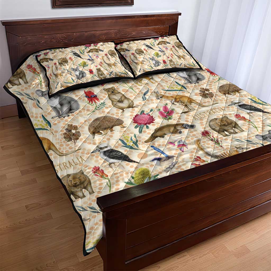 Australia Native Animals Quilt Bed Set Aussie Aboriginal Art Seamless Vibes - Aussie Hoodie
