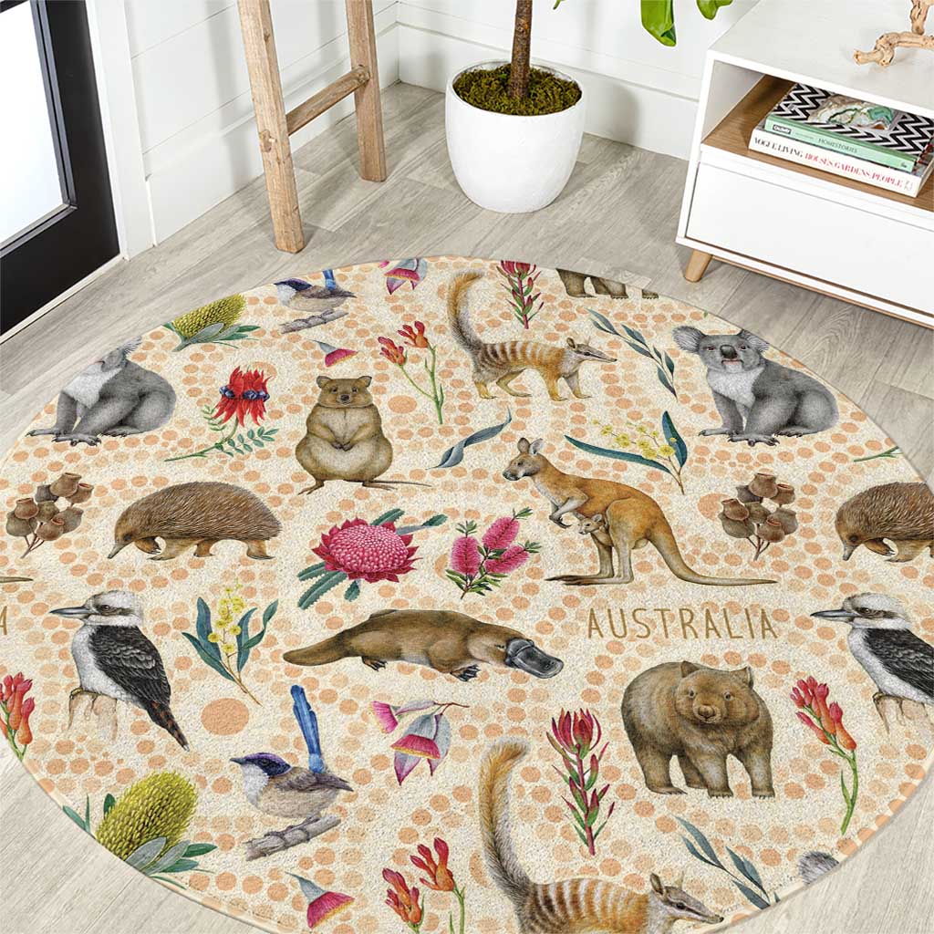 Australia Native Animals Round Carpet Aussie Aboriginal Art Seamless Vibes - Aussie Hoodie