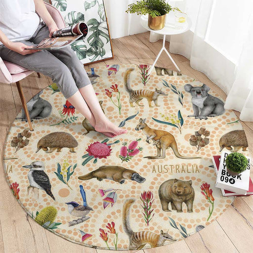 Australia Native Animals Round Carpet Aussie Aboriginal Art Seamless Vibes - Aussie Hoodie