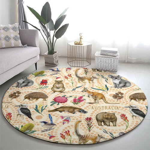Australia Native Animals Round Carpet Aussie Aboriginal Art Seamless Vibes - Aussie Hoodie