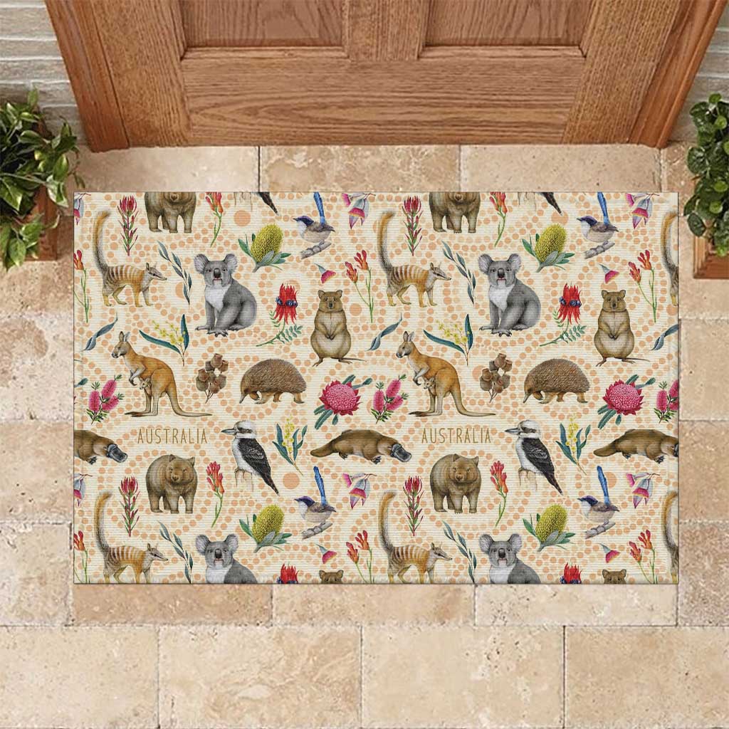 Australia Native Animals Rubber Doormat Aussie Aboriginal Art Seamless Vibes - Aussie Hoodie