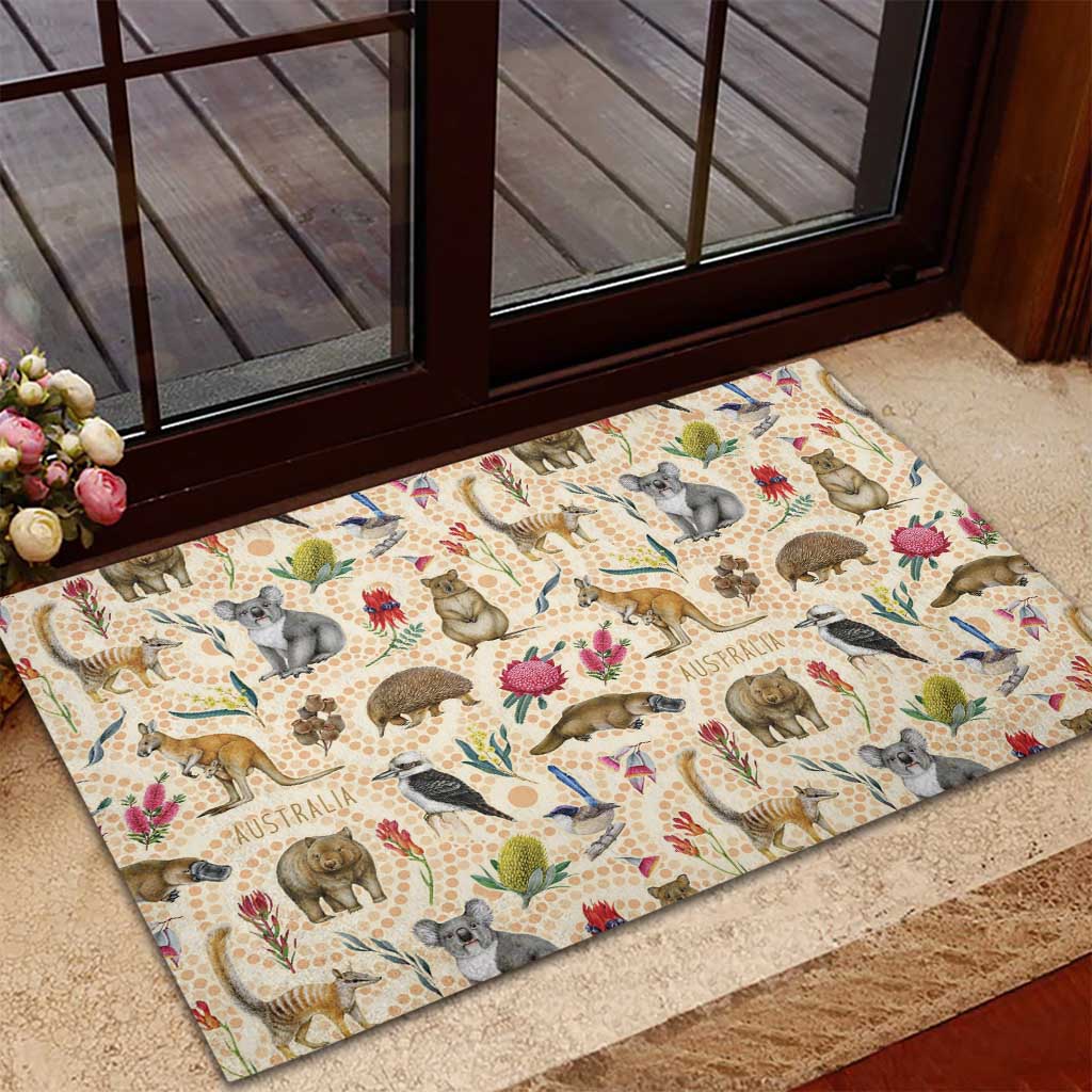 Australia Native Animals Rubber Doormat Aussie Aboriginal Art Seamless Vibes - Aussie Hoodie