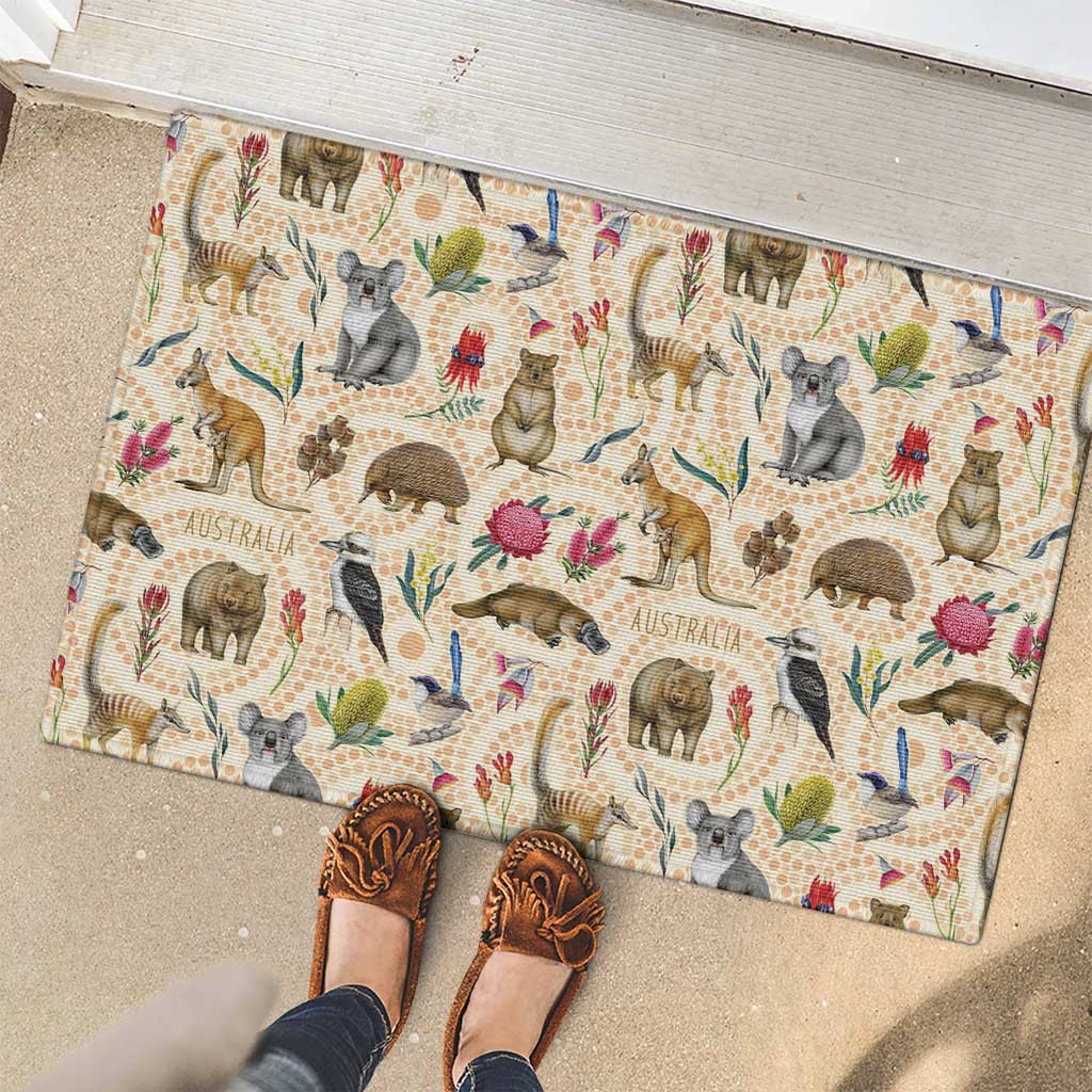 Australia Native Animals Rubber Doormat Aussie Aboriginal Art Seamless Vibes - Aussie Hoodie