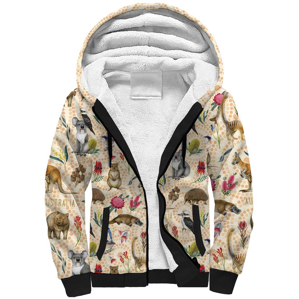 Australia Native Animals Sherpa Hoodie Aussie Aboriginal Art Seamless Vibes - Aussie Hoodie