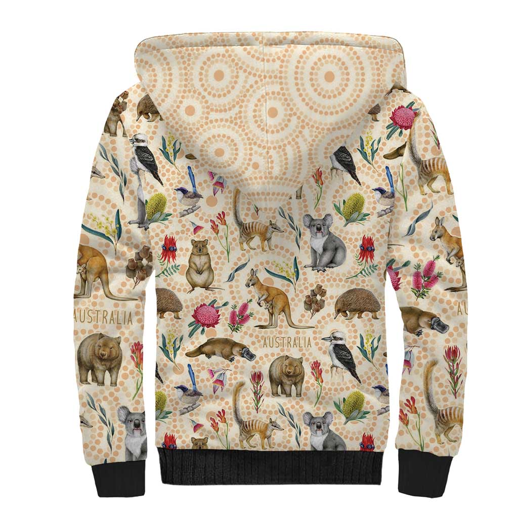 Australia Native Animals Sherpa Hoodie Aussie Aboriginal Art Seamless Vibes - Aussie Hoodie