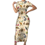 Australia Native Animals Short Sleeve Bodycon Dress Aussie Aboriginal Art Seamless Vibes - Aussie Hoodie