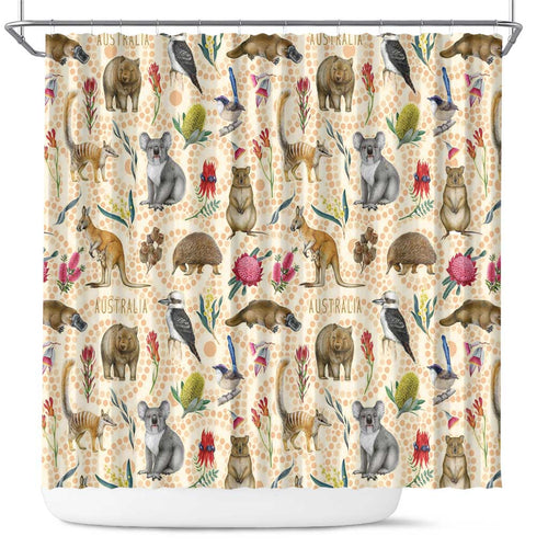 Australia Native Animals Shower Curtain Aussie Aboriginal Art Seamless Vibes - Aussie Hoodie