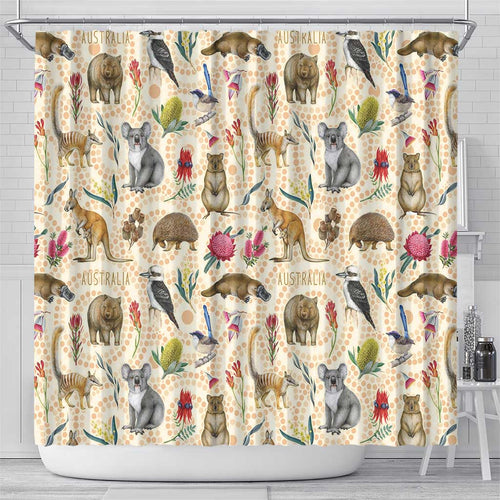 Australia Native Animals Shower Curtain Aussie Aboriginal Art Seamless Vibes - Aussie Hoodie