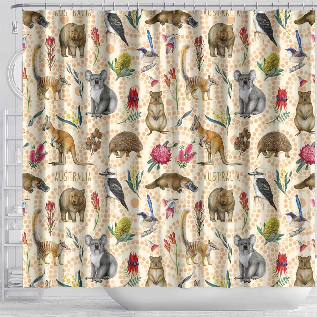 Australia Native Animals Shower Curtain Aussie Aboriginal Art Seamless Vibes - Aussie Hoodie