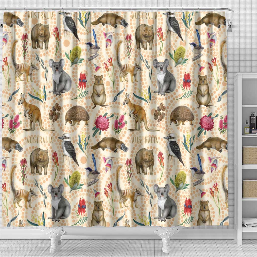Australia Native Animals Shower Curtain Aussie Aboriginal Art Seamless Vibes - Aussie Hoodie