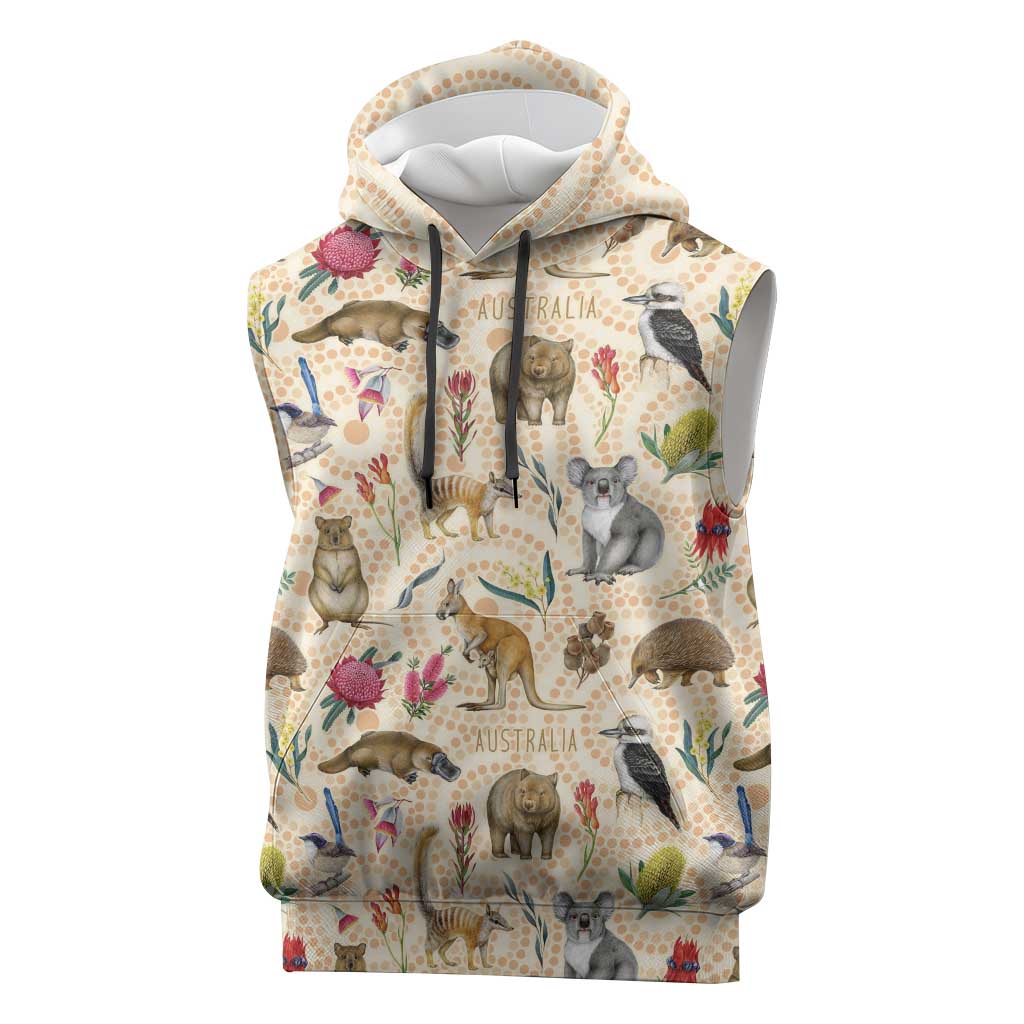 Australia Native Animals Sleeveless Hoodie Aussie Aboriginal Art Seamless Vibes - Aussie Hoodie