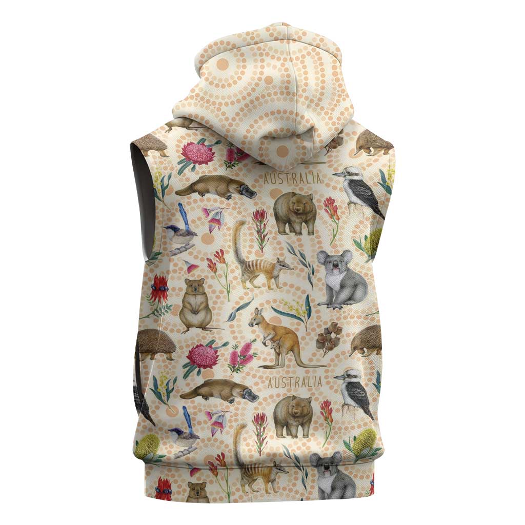 Australia Native Animals Sleeveless Hoodie Aussie Aboriginal Art Seamless Vibes - Aussie Hoodie