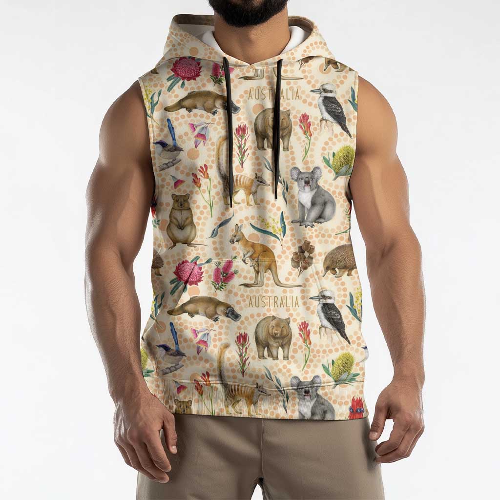 Australia Native Animals Sleeveless Hoodie Aussie Aboriginal Art Seamless Vibes - Aussie Hoodie