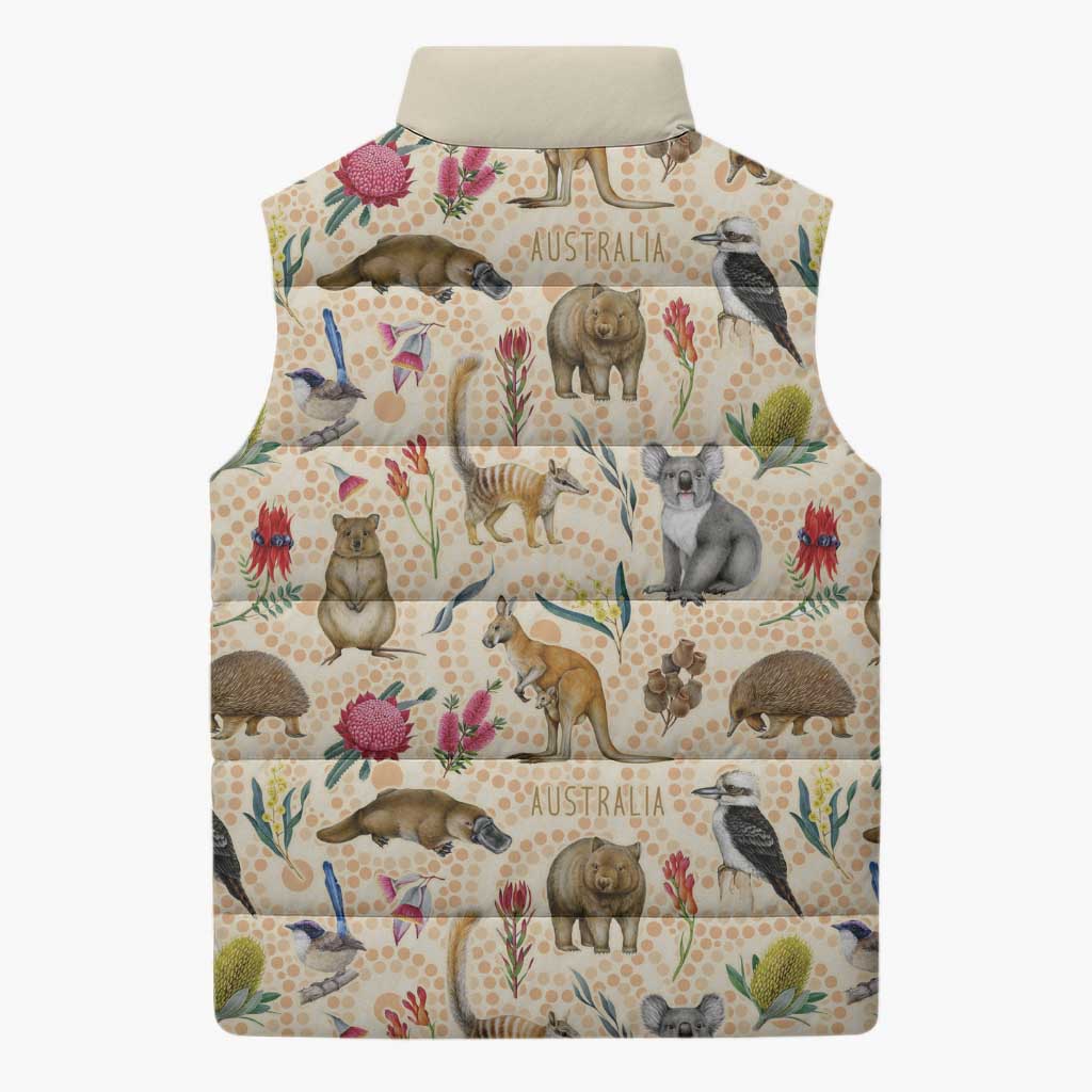 Australia Native Animals Sleeveless Puffer Jacket Aussie Aboriginal Art Seamless Vibes - Aussie Hoodie
