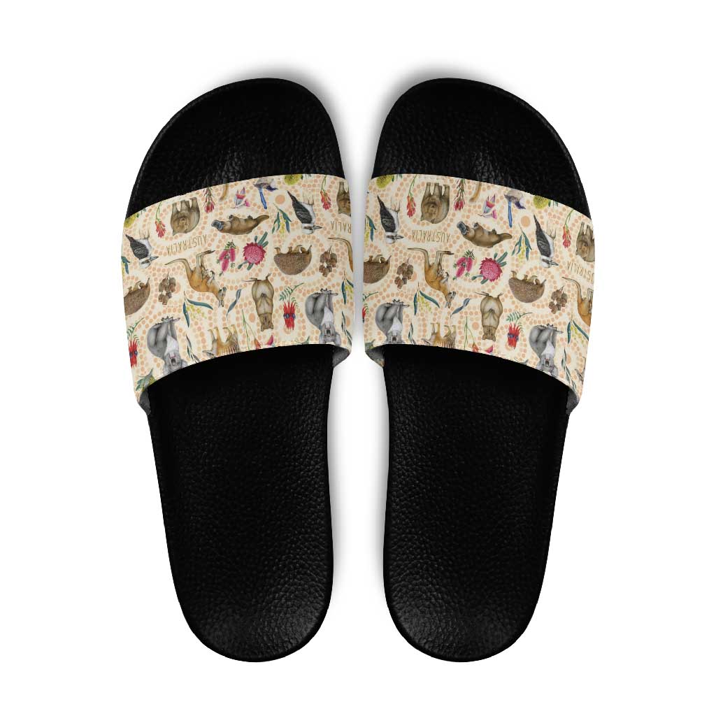 Australia Native Animals Slide Sandals Aussie Aboriginal Art Seamless Vibes - Aussie Hoodie