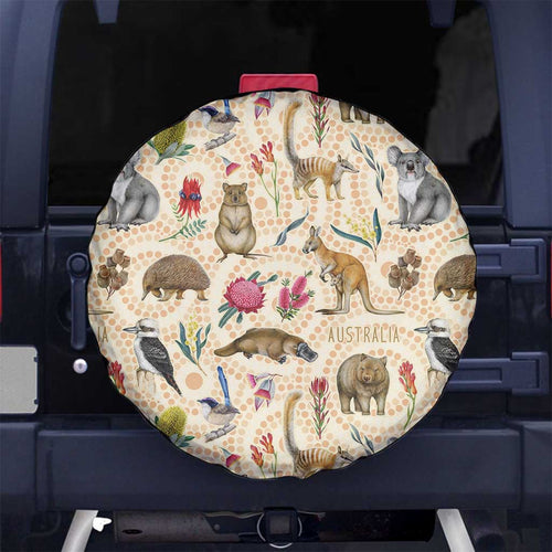Australia Native Animals Spare Tire Cover Aussie Aboriginal Art Seamless Vibes - Aussie Hoodie