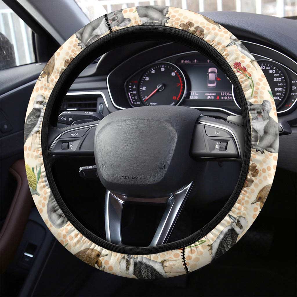 Australia Native Animals Steering Wheel Cover Aussie Aboriginal Art Seamless Vibes - Aussie Hoodie