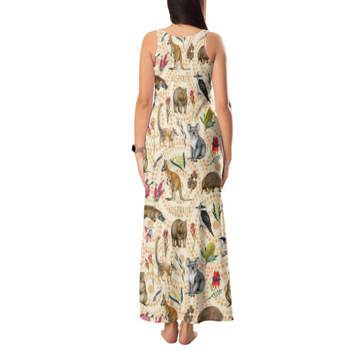 Australia Native Animals Tank Maxi Dress Aussie Aboriginal Art Seamless Vibes - Aussie Hoodie